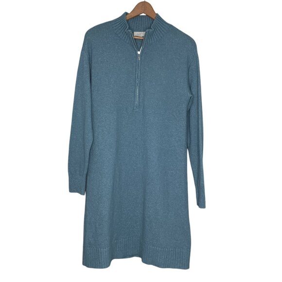 Ann Taylor LOFT Medium M‎ Blue Stretch Cozy Knit Collared Half Zip Sweater Dress - Picture 1 of 5